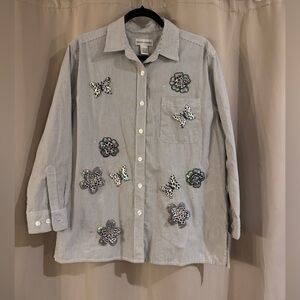 Draper’s & Damon’s Striped Button-Up Shirt with Floral and Butterfly Accents